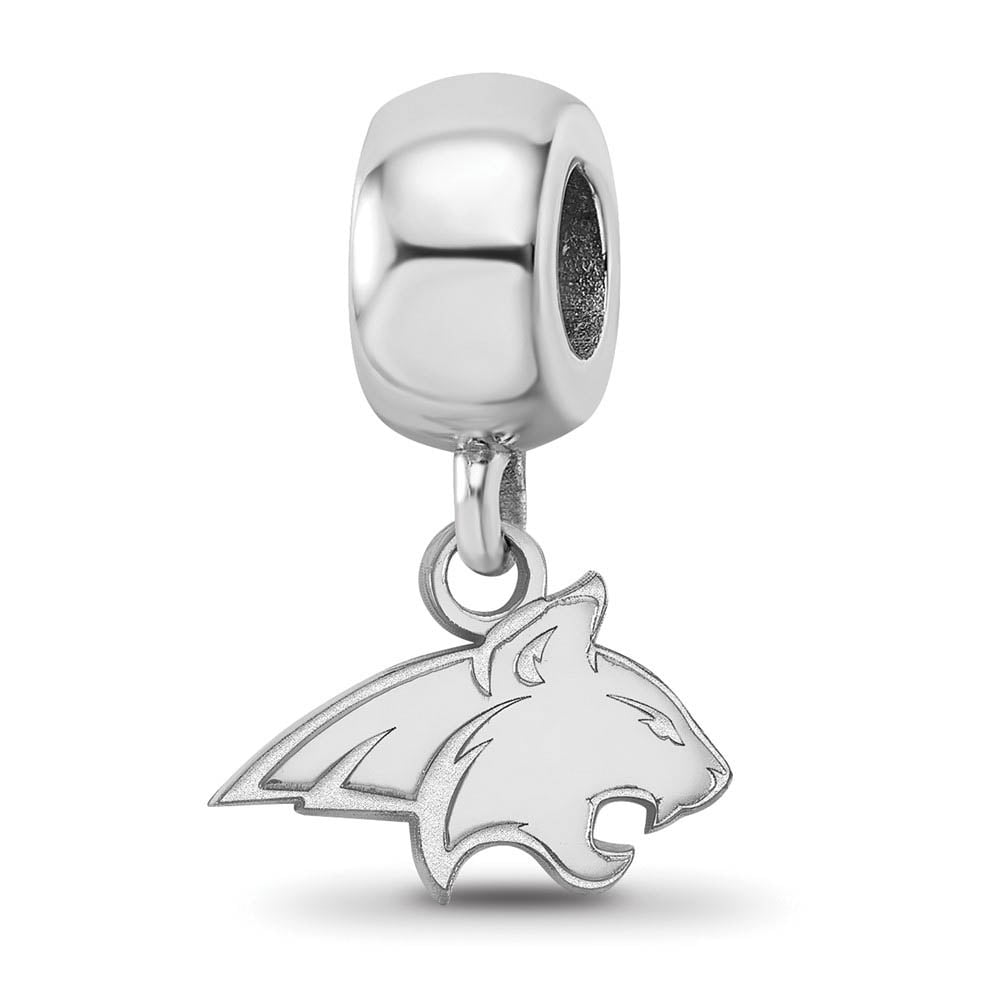 Sterling Silver Rhodium-plated LogoArt Montana State University Bobcat Extra Small Dangle Bead Charm