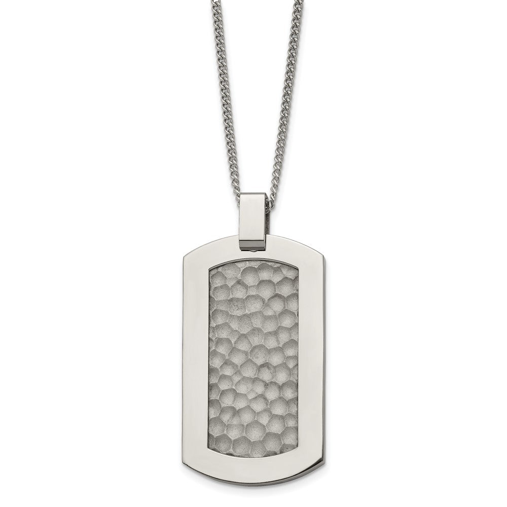 Titanium Polished and Hammered Dog Tag 22in Necklace