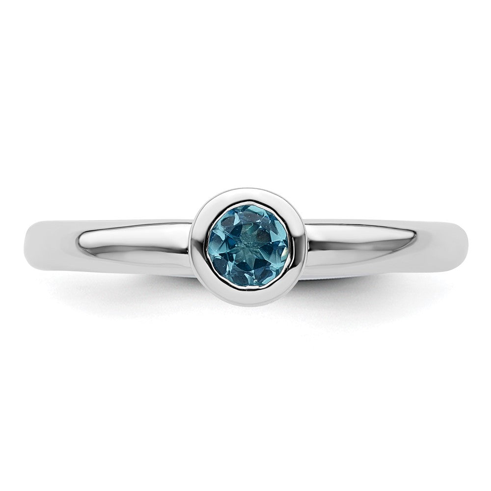 Sterling Silver Stackable Expressions Low 4mm Round Blue Topaz Ring Size -9