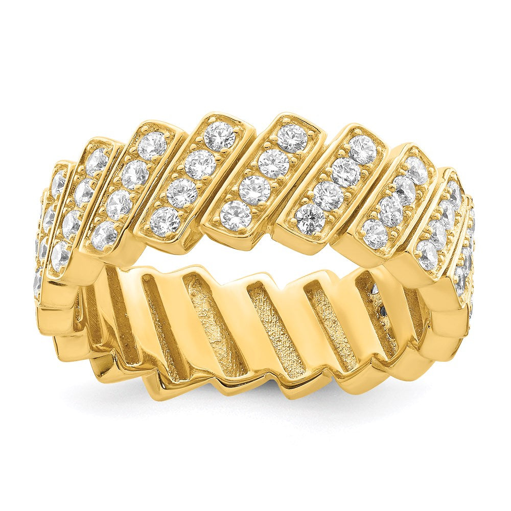 Sterling Silver Gold-tone Slanted CZ Band