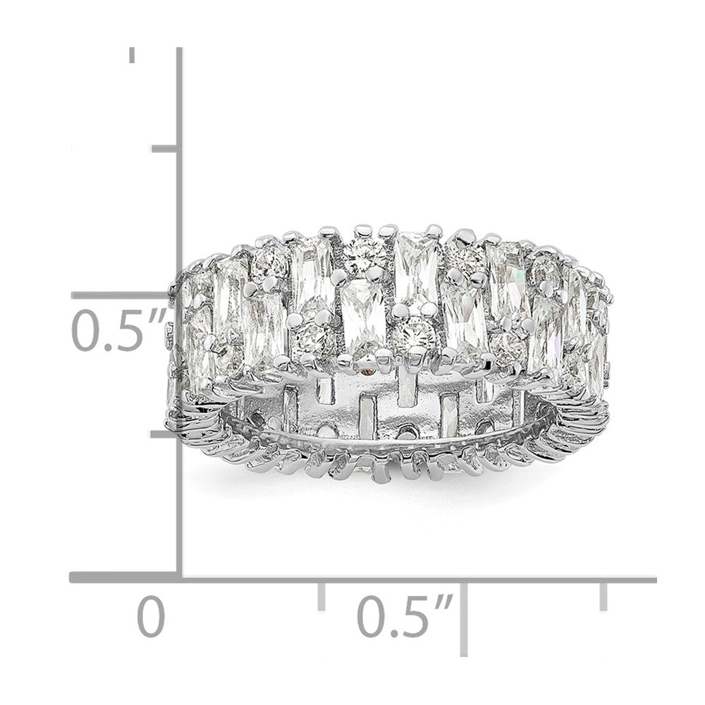 Cheryl M Sterling Silver Rhodium-plated Fancy Baguette-cut and Brilliant-cut CZ Ring
