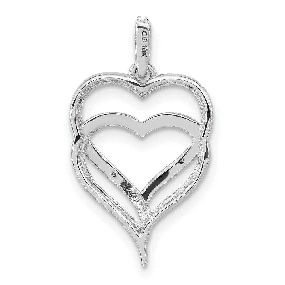 10k White Gold Polished Diamond Double Heart Pendant