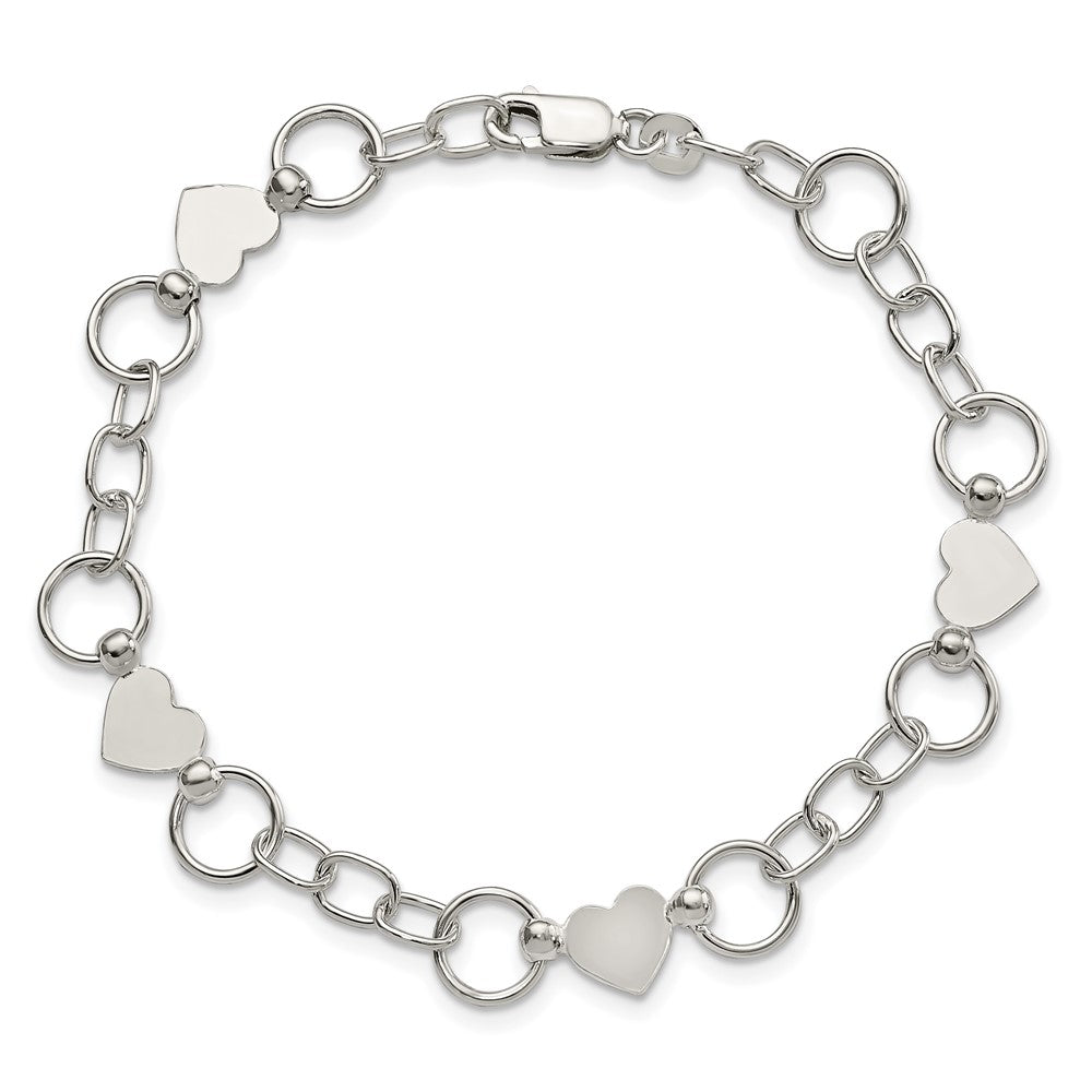 Sterling Silver Heart Bracelet 7.5 inches