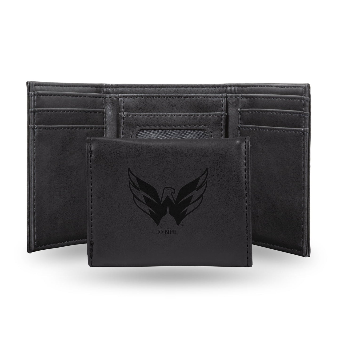 Hockey Rico Industries Washington Capitals Black Laser Engraved Trifold Laser Engraved Tri-Fold Wallet - Men's Accessory