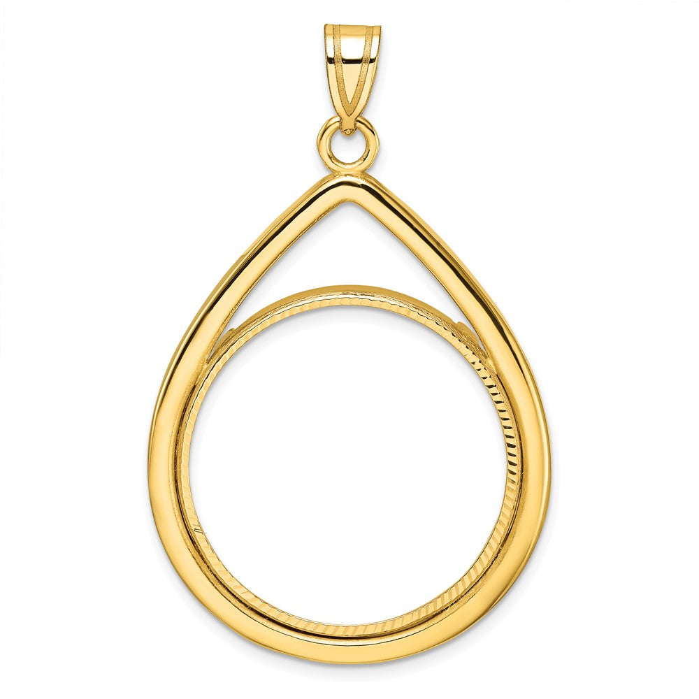 Wideband Distinguished Coin Jewelry 14k Polished and Diamond-cut Lightweight Teardrop 27.0mm Prong Coin Bezel Pendant