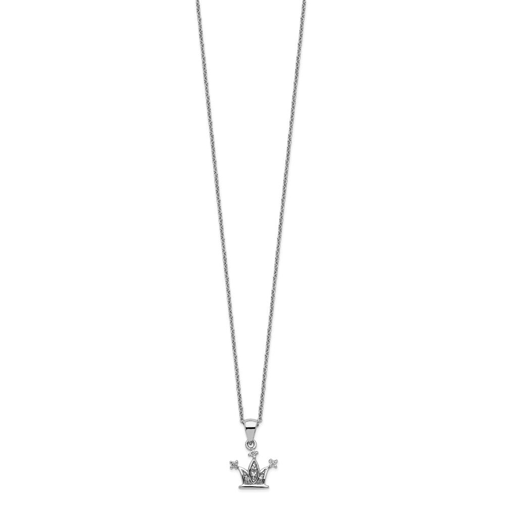 Sterling Silver Rhod-pl CZ Crown Necklace