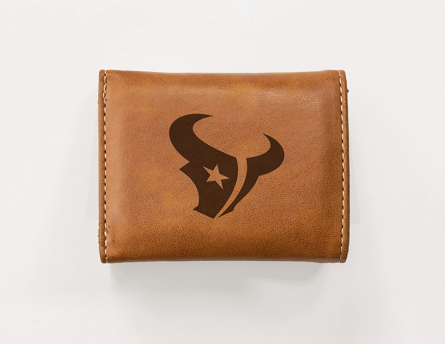 Football Rico Industries Houston  Brown Laser Engraved Trifold Laser Engraved Tri-Fold Wallet - Men's Accessory