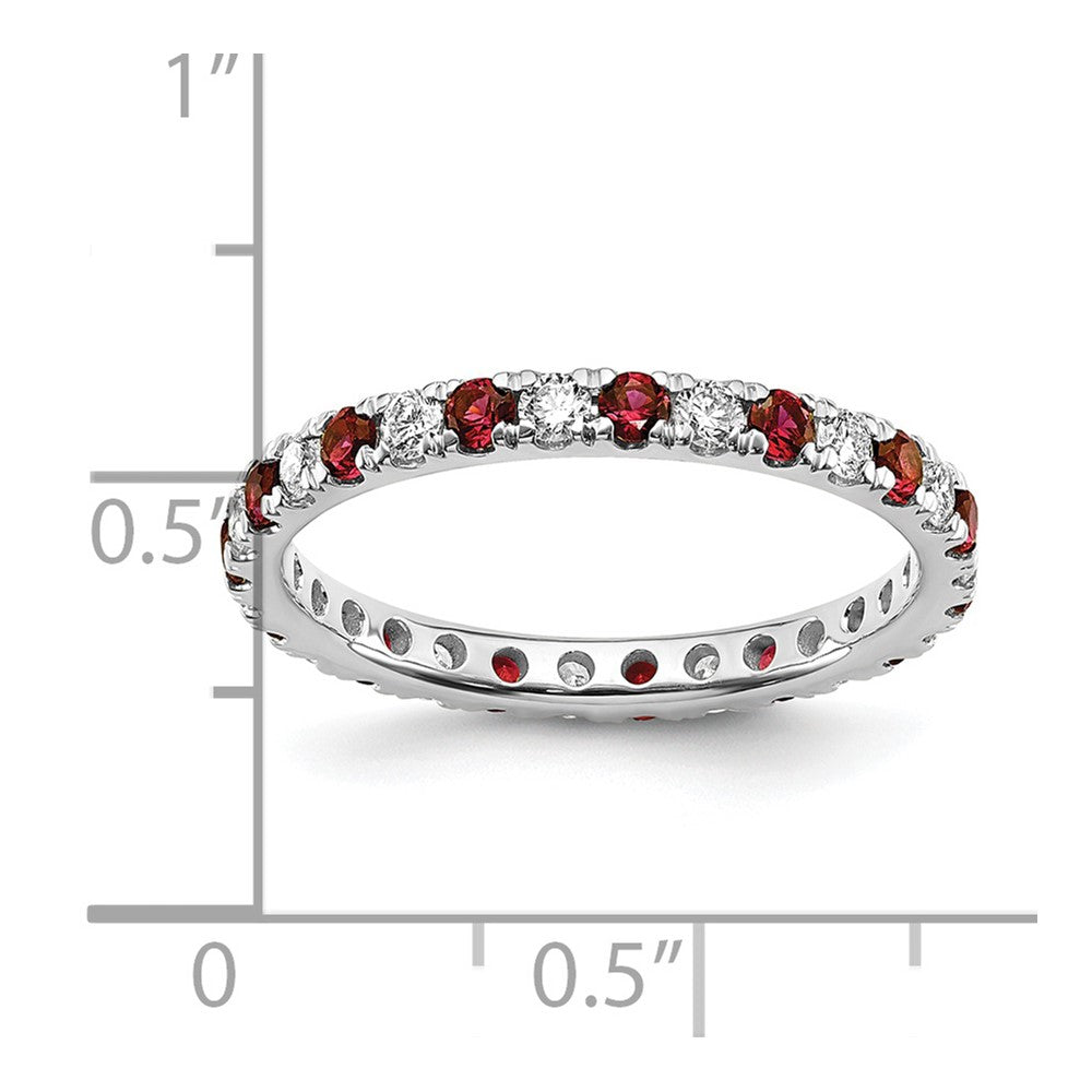 14k White Gold 3/8 carat Lab Grown Diamond VS/SI+ G+ and Lab Created Ruby Size 5 Eternity Band