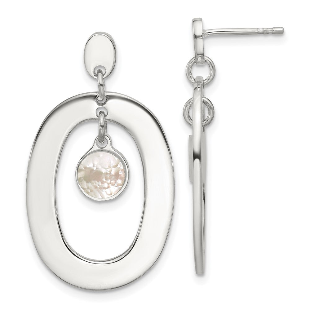 Sterling Silver Open Oval with Mother of Pearl Dangle Post Earrings