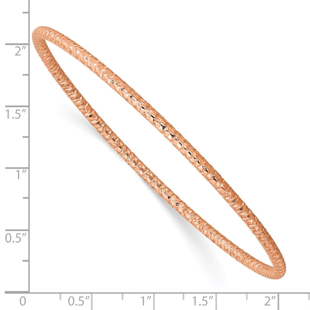 Stainless Steel Polished Textured Rose IP-plated 2mm Slip on Bangle 8 inches
