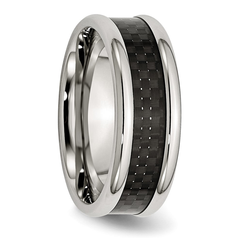Stainless Steel Polished w/ Black Carbon Fiber Inlay 8mm Band Size - 10.5