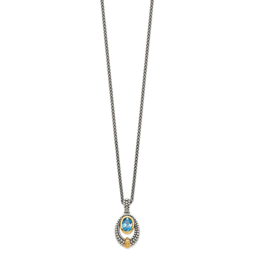 Shey Couture Sterling Silver Gold-tone Flash Gold-plated Antiqued Oval London Blue Topaz 18 inch Necklace 18 Inches