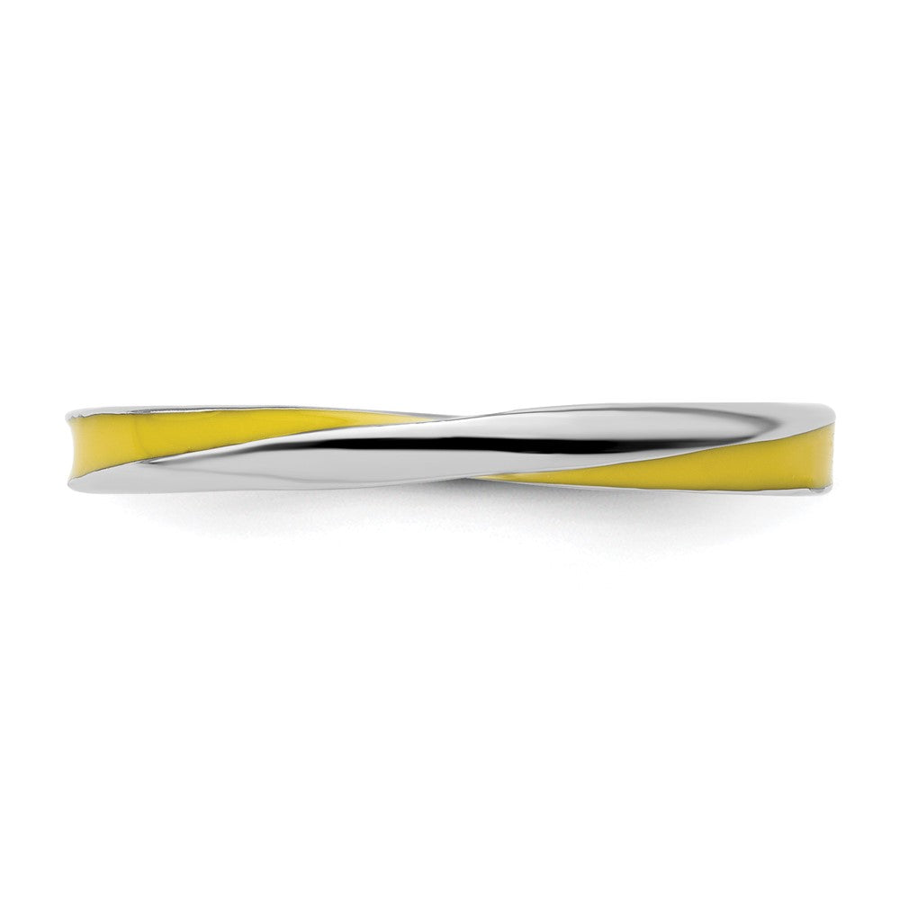Sterling Silver Stackable Expressions Twisted Yellow Enameled Ring Size -7