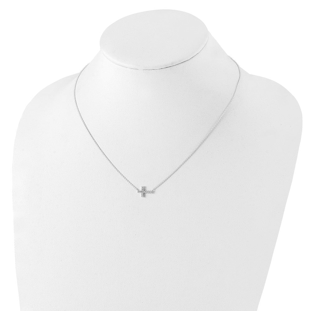 Sterling Silver 18in CZ Sideways Cross Necklace 18 Inches