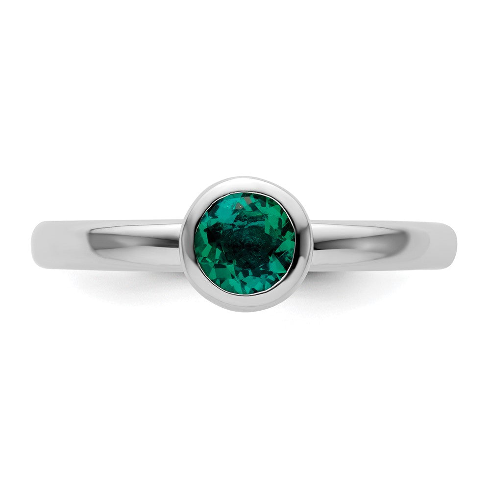 Sterling Silver Stackable Expressions Low 5mm Round Cr. Emerald Ring Size -9