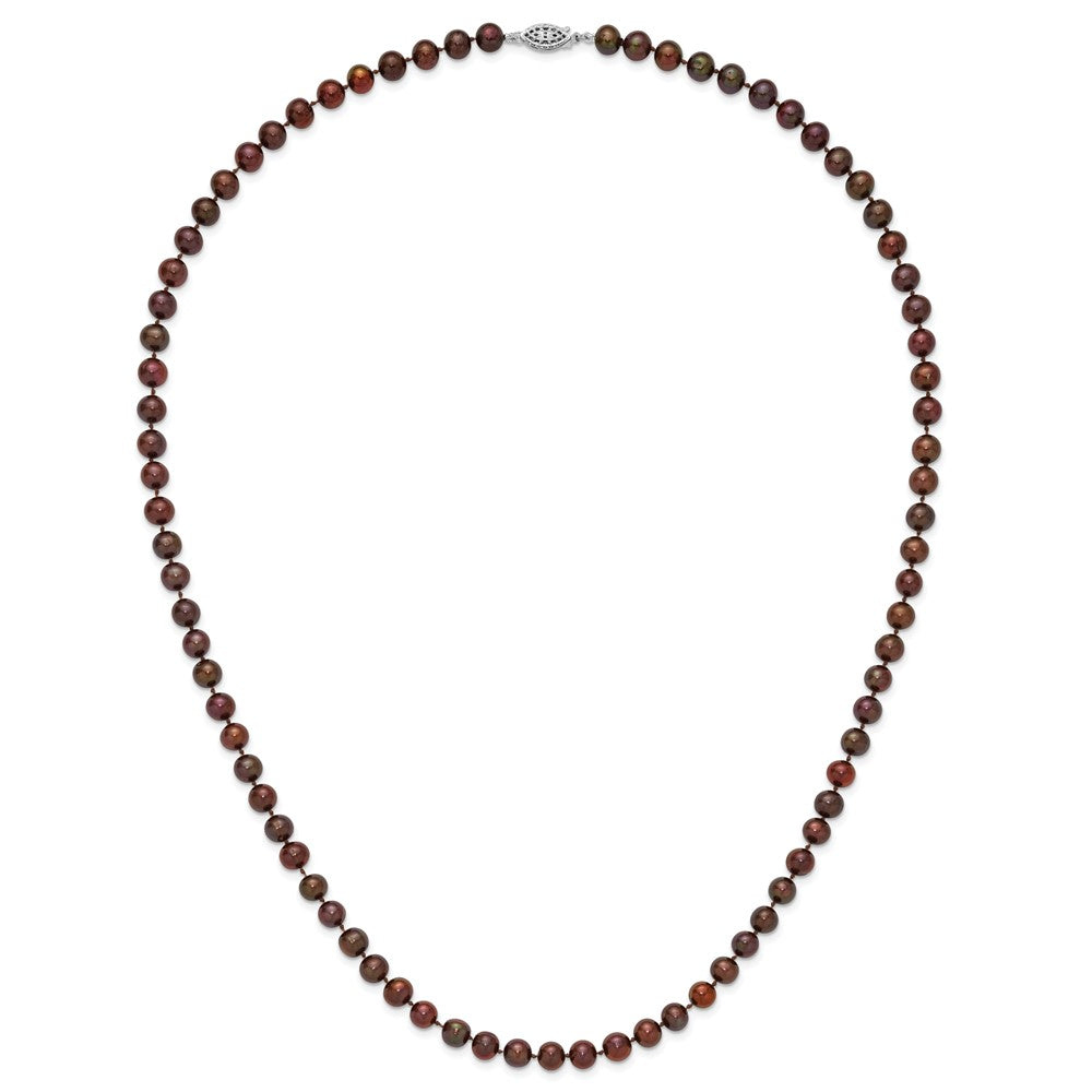 Sterling Silver Rhodium-plated 6-7mm Brown Near-Round Freshwater Cultured Pearl 24 inch Necklace 24 Inches