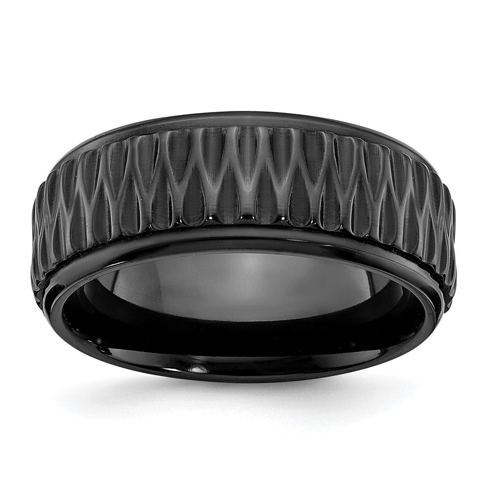 Black Zirconium Polished 8mm Grooved Band Size - 8.5