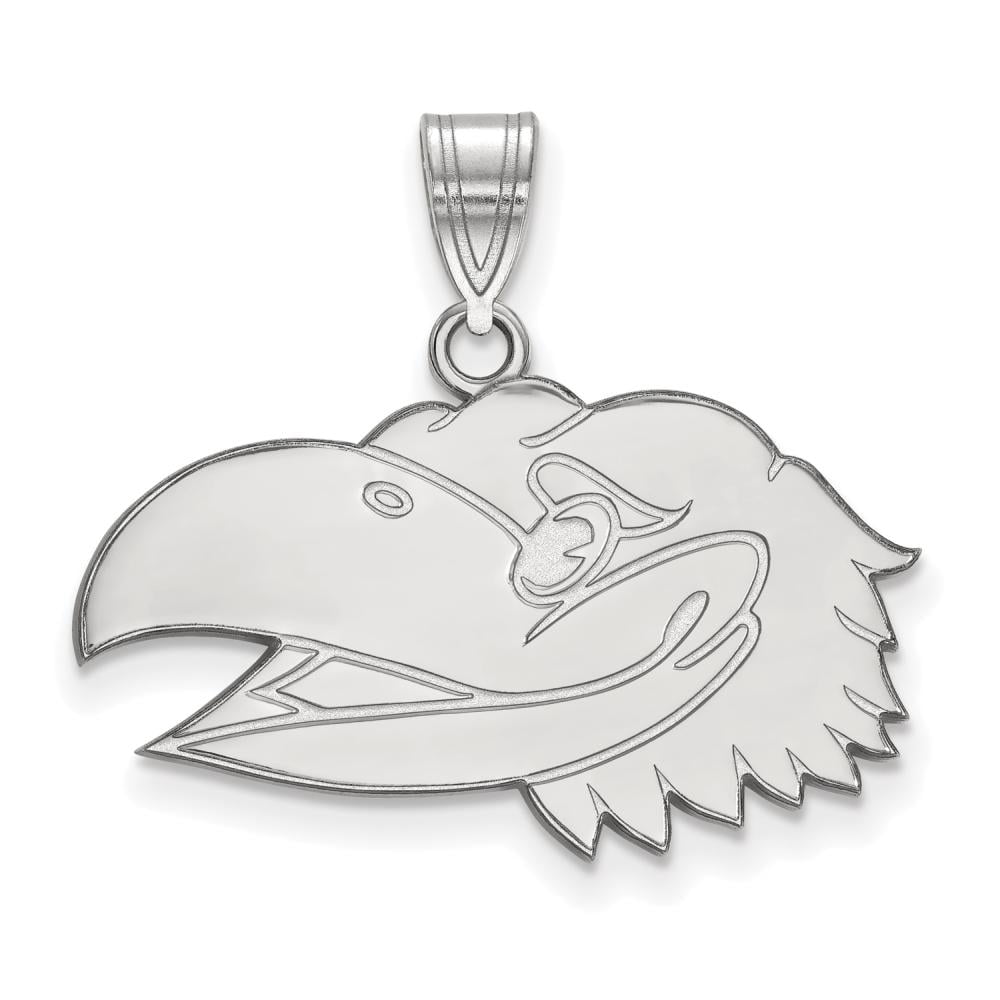 Sterling Silver Rhodium-plated LogoArt University of Kansas Jayhawk Medium Pendant QSS041UKS