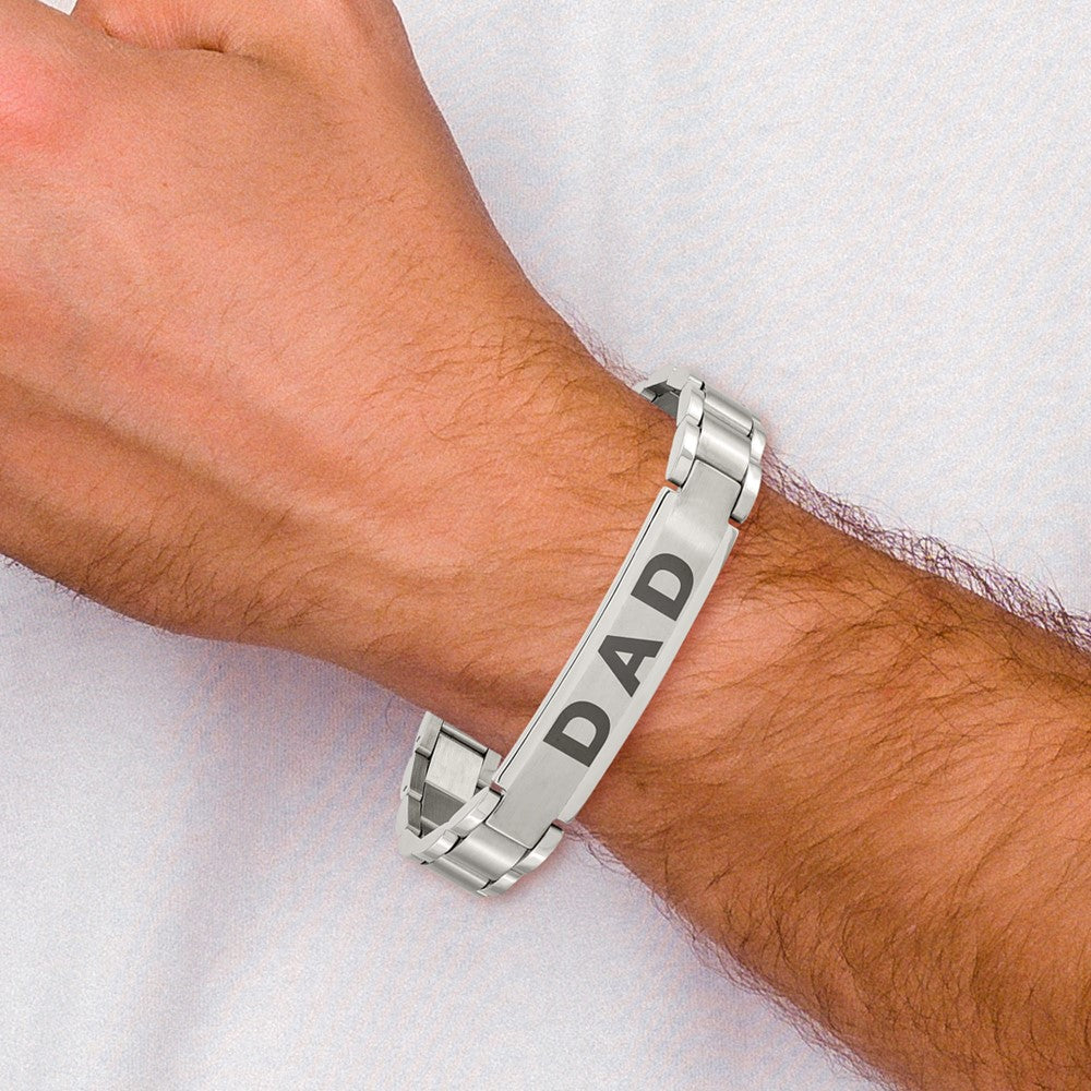 Stainless Steel 8.75in Brushed and Polished Lasered DAD Bracelet 8.75 inches