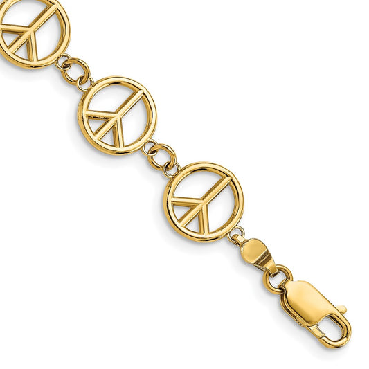 14k Polished Peace Sign Bracelet 7.5  inches