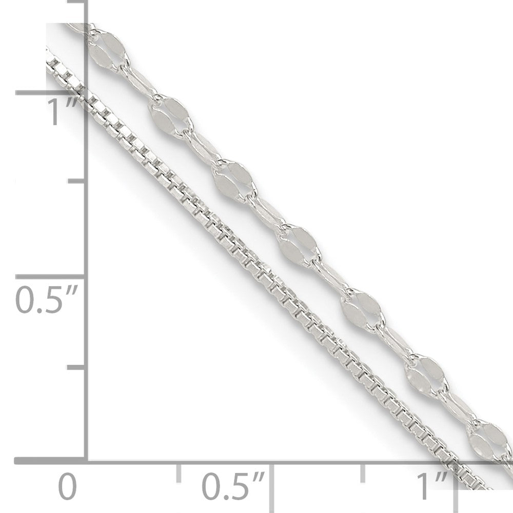 Sterling Silver 2-Strand 9in Plus 1 in Ext. Fancy Chain Anklet 9 inches