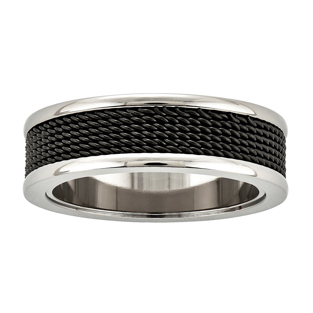 Titanium 7 mm Polished w/Black Ion Plated Wire Mesh Center Inlay Band