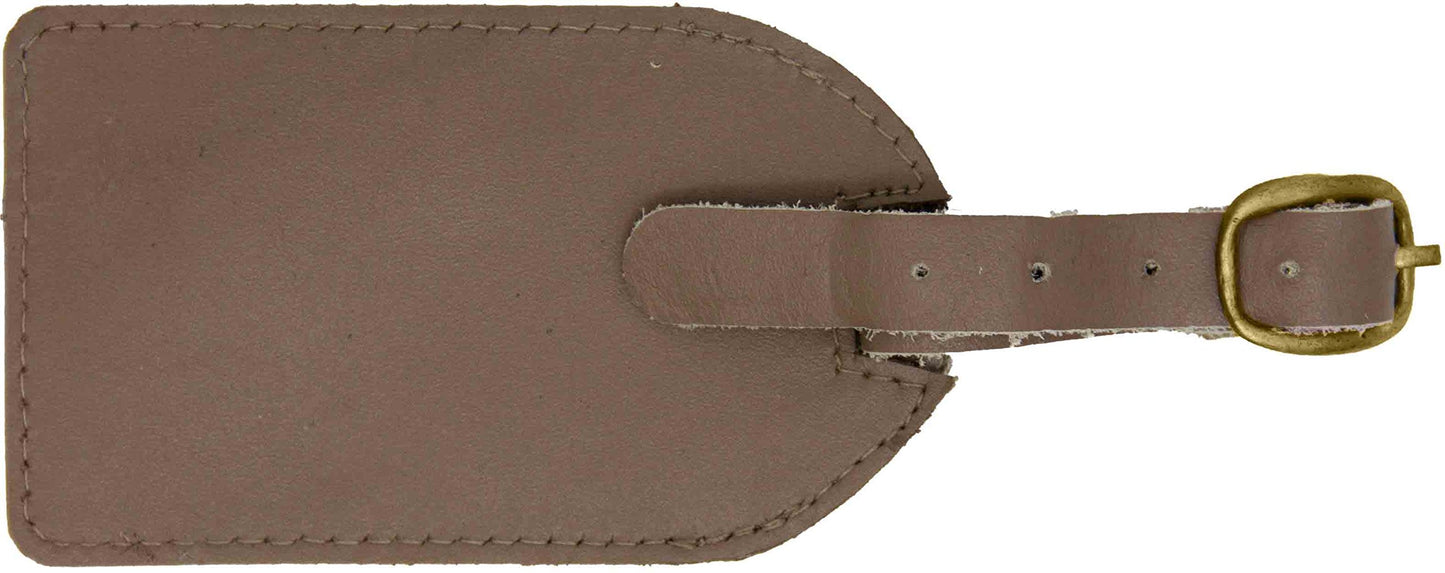 Beige Leather Luggage Tag with Buckle Strap Q-GM22546