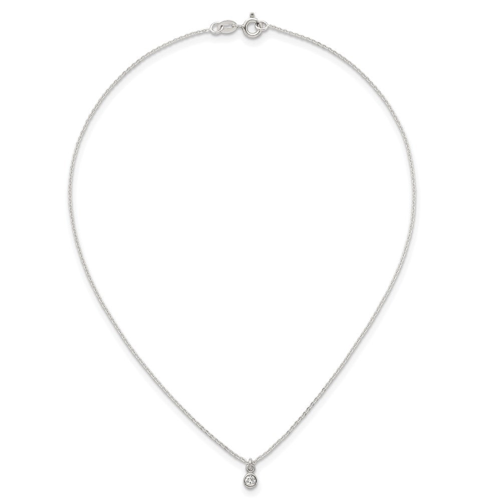 Sterling Silver Polished 4mm White CZ Childrens 14 inch Necklace and Post Earrings Set