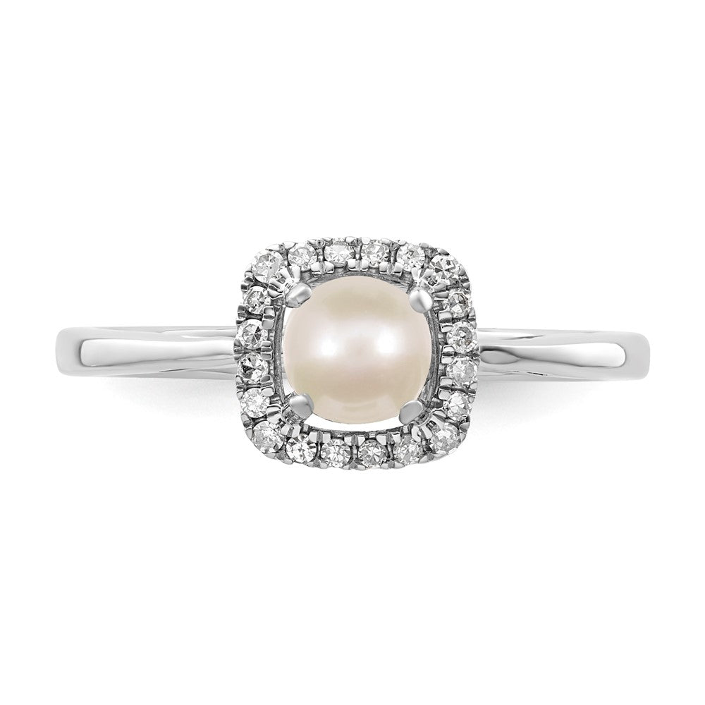 Sterling Silver Pearl & Diamond Ring