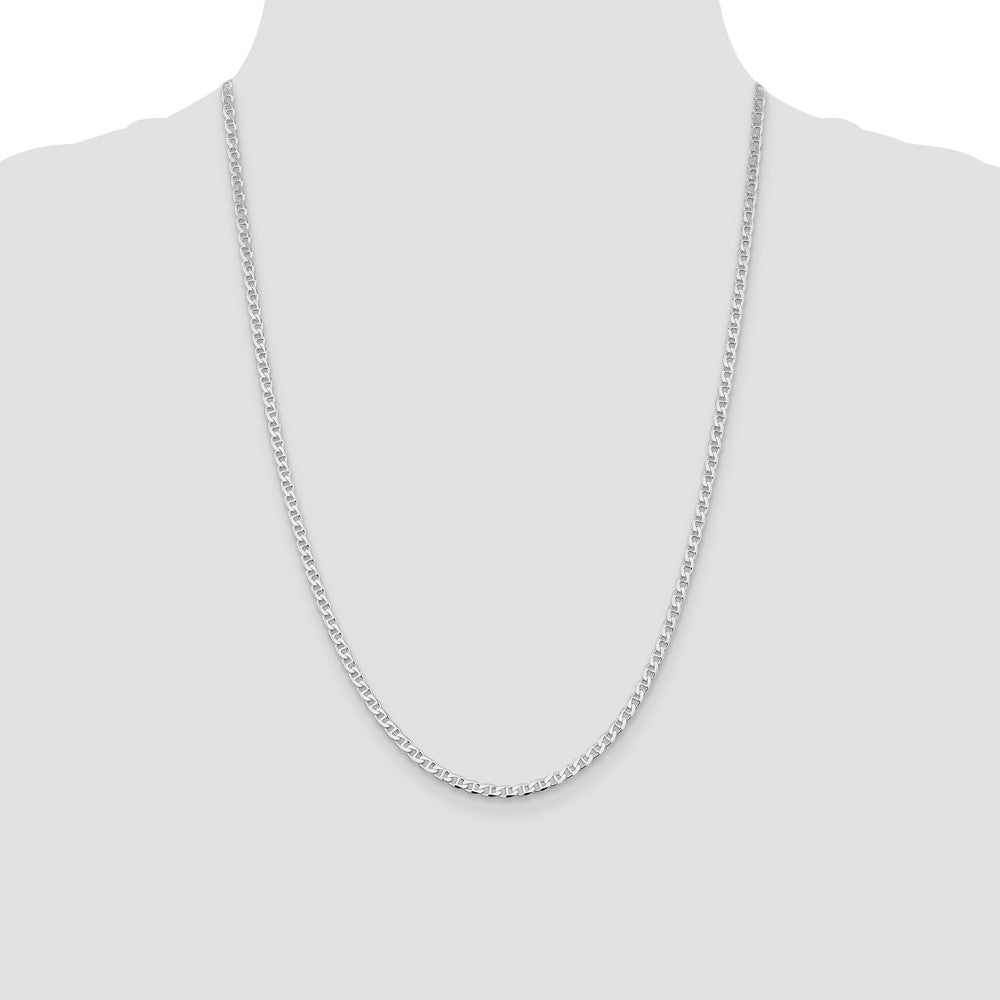 Sterling Silver Rhodium-plated 3.15mm D/C Flat Anchor Curb Chain 24 Inches