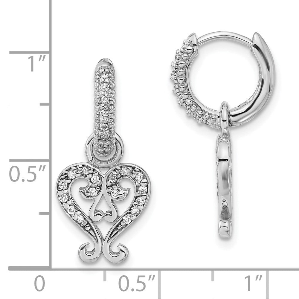 Sentimental Expressions Sterling Silver Polished CZ Heart Charm Hoop Dangle Earrings