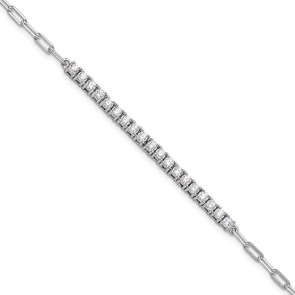 Sterling Shimmer Sterling Silver Rhodium-plated 19 Stone 7 inch Paperclip Link Bracelet 7 inches