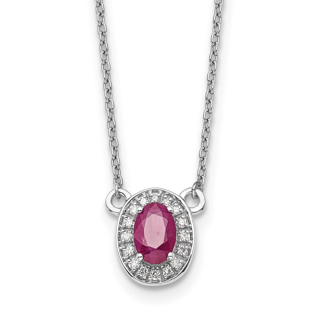 14k White Gold Diamond and Oval Ruby 18 inch Necklace