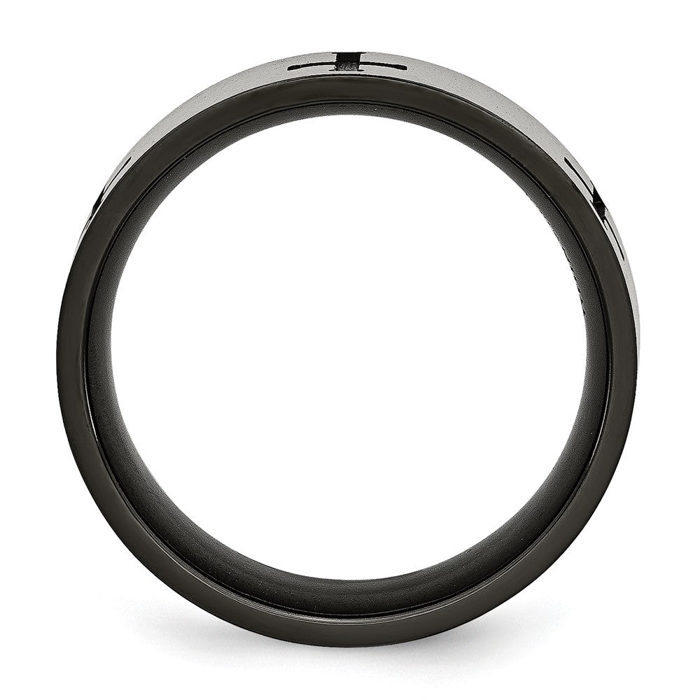 Titanium Brushed Black IP-plated Cross 7mm Band Size - 13