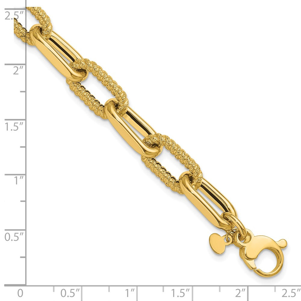 14K Polished and Textured Fancy Link Bracelet 7.5  inches