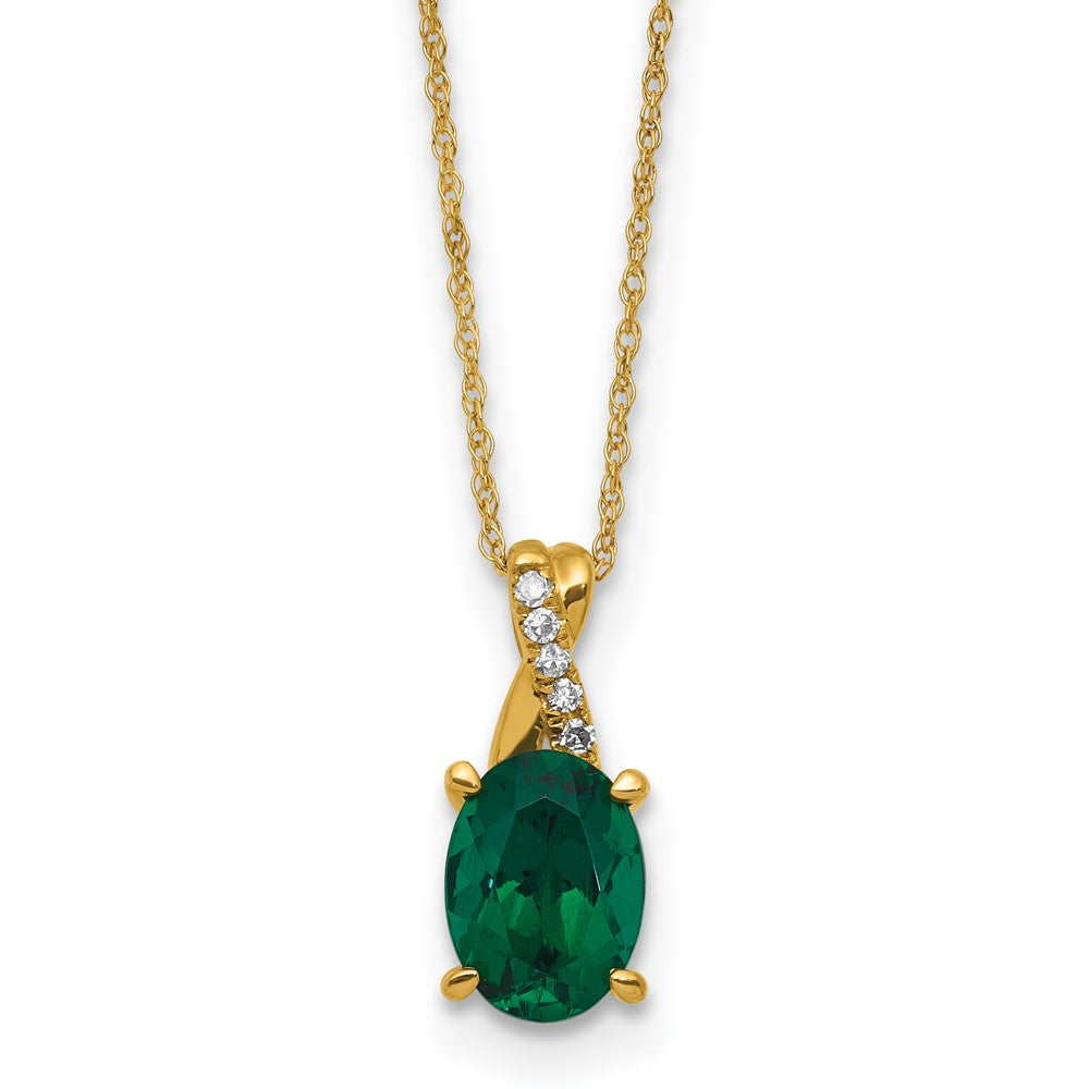 10ky Cr. Emerald & Diamond Pendant w/Chain