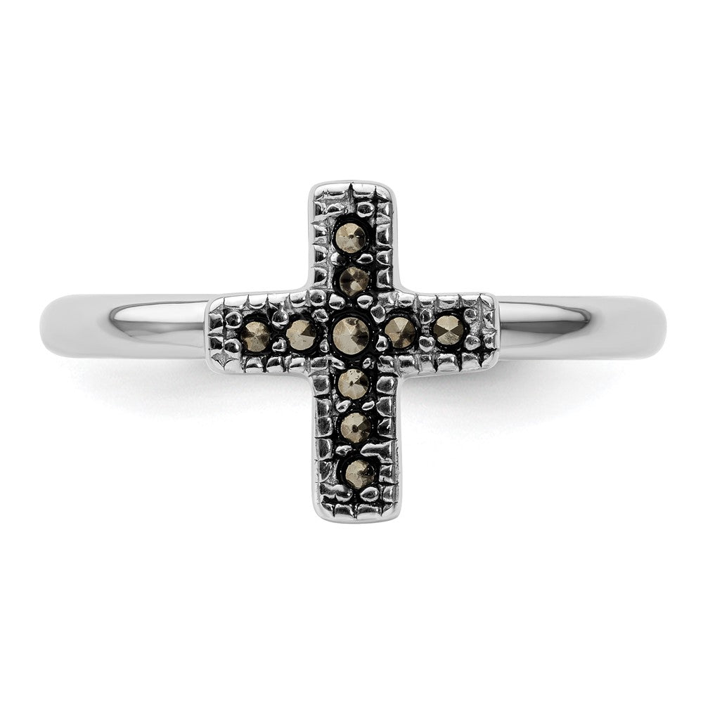 Sterling Silver Stackable Expressions Marcasite Cross Ring Size -9