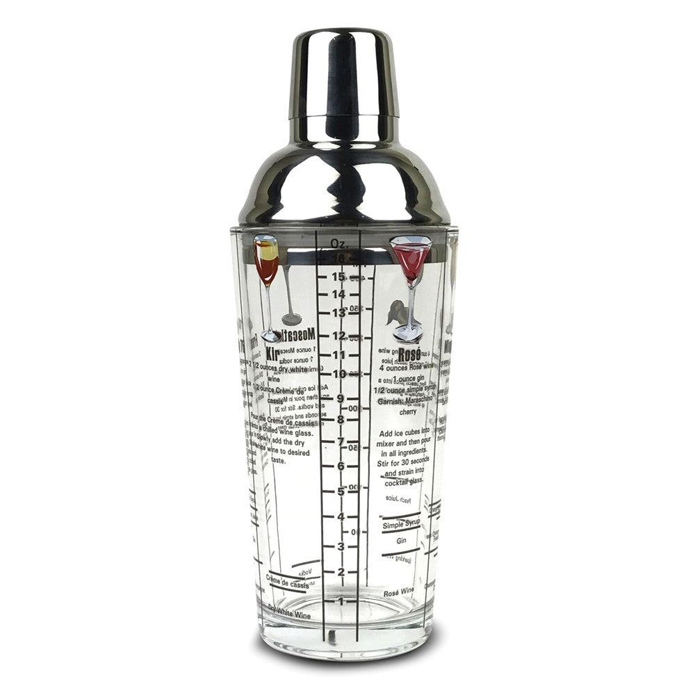 16 ounce Wine Recipes Printed Glass Cocktail Shaker QGM22651