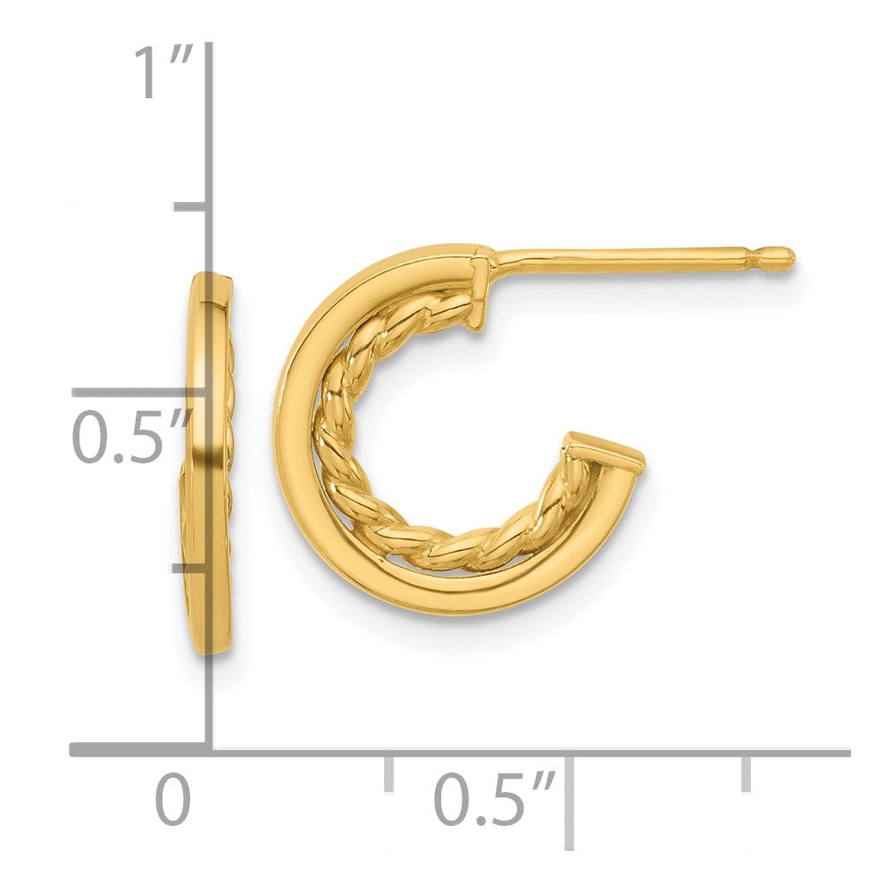 14K Polished and Textured  J-Hoop Post Earrings