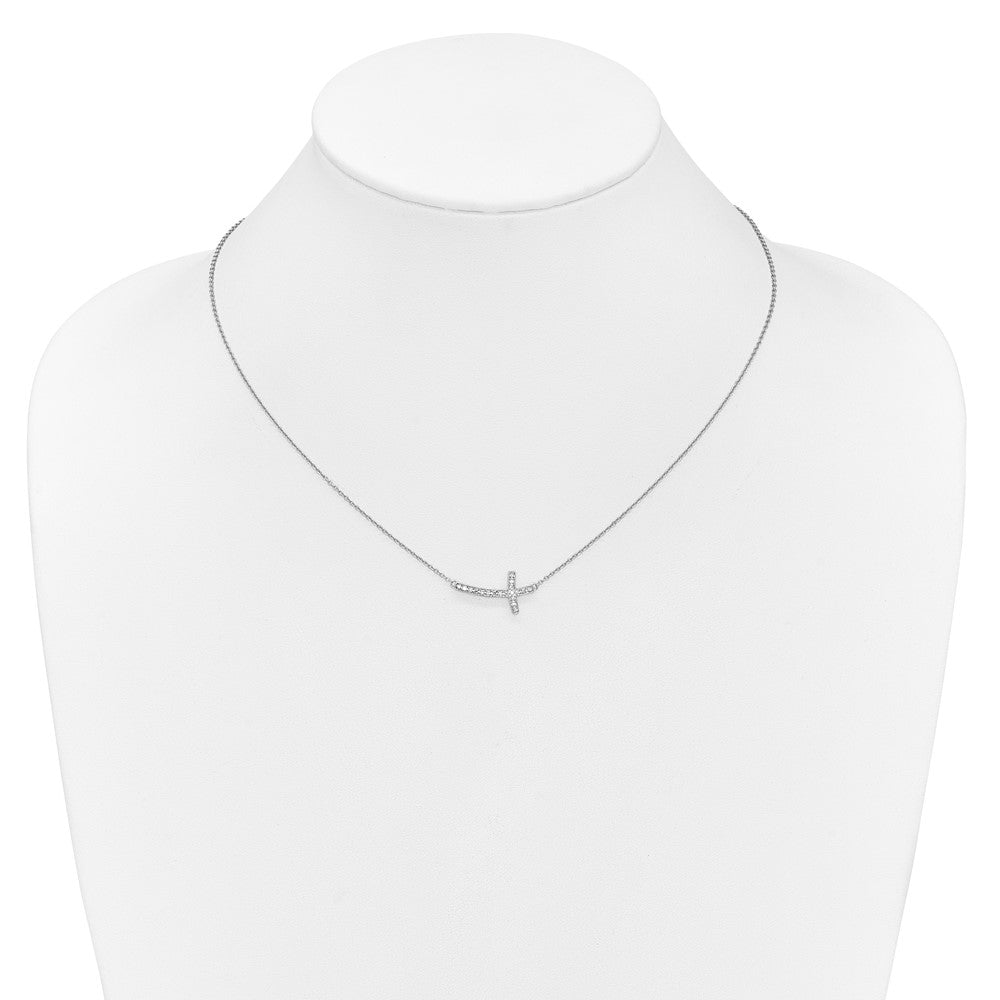 14k White Gold Diamond Sideways Cross 18in Necklace