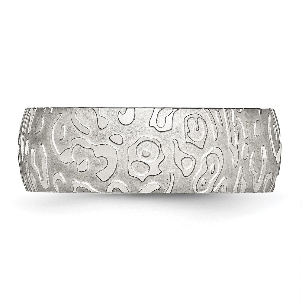 Stainless Steel Brushed & Polished Textured 8mm Band Size - 7