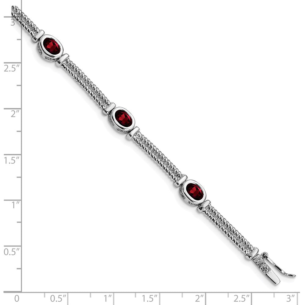 Sterling Silver Rhodium Plated Garnet Bracelet 8.5 inches