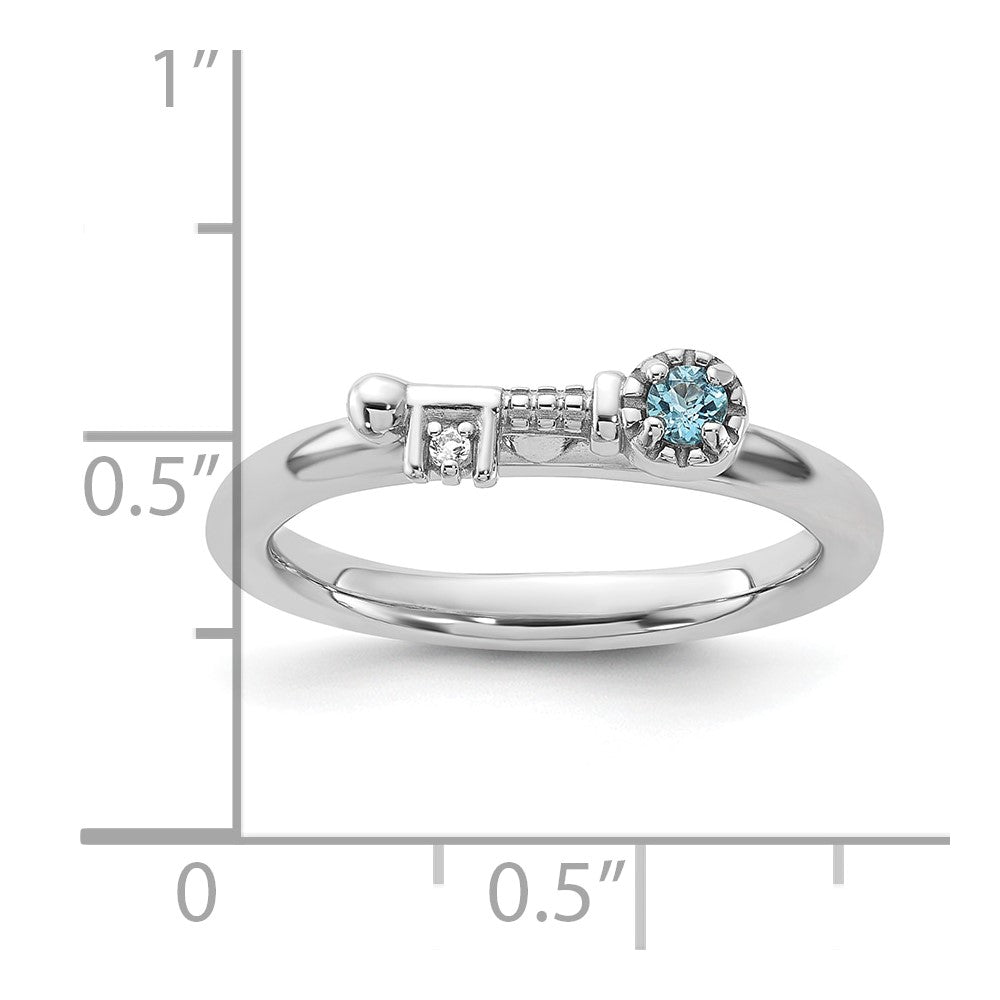 Sterling Silver Stackable Expressions Rhodium-plated Blue and White Topaz Key Ring Size -8