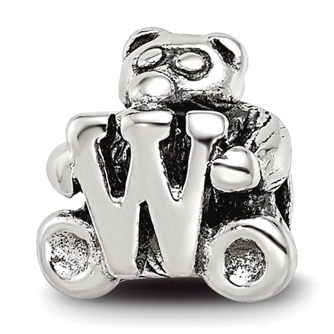925 Sterling Silver Artisan Oxidized Reflections Letter Name Personalized Monogram Initial W Bead Charm 7.27x7.27mm Wide