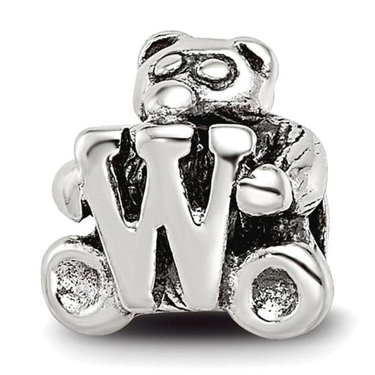 925 Sterling Silver Artisan Oxidized Reflections Letter Name Personalized Monogram Initial W Bead Charm 7.27x7.27mm Wide