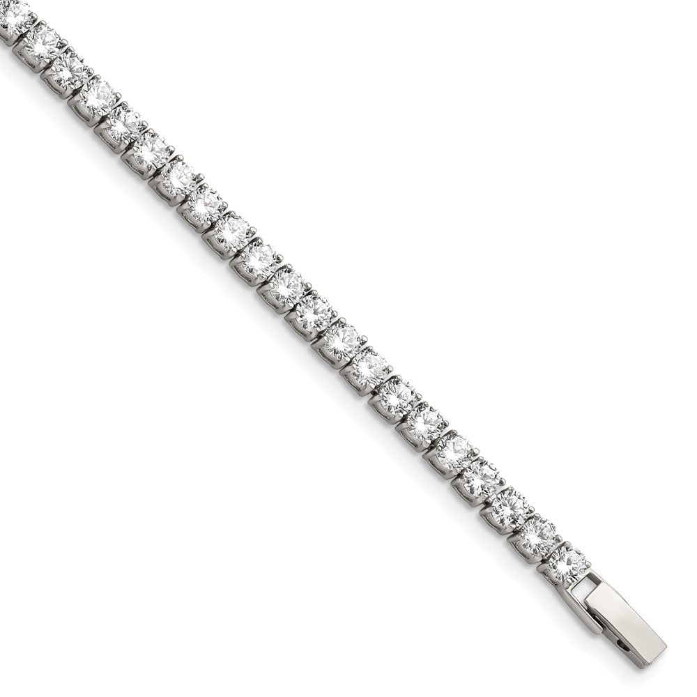 Stainless Steel Polished w/CZ 7.5in Tennis Bracelet 7.25 inches