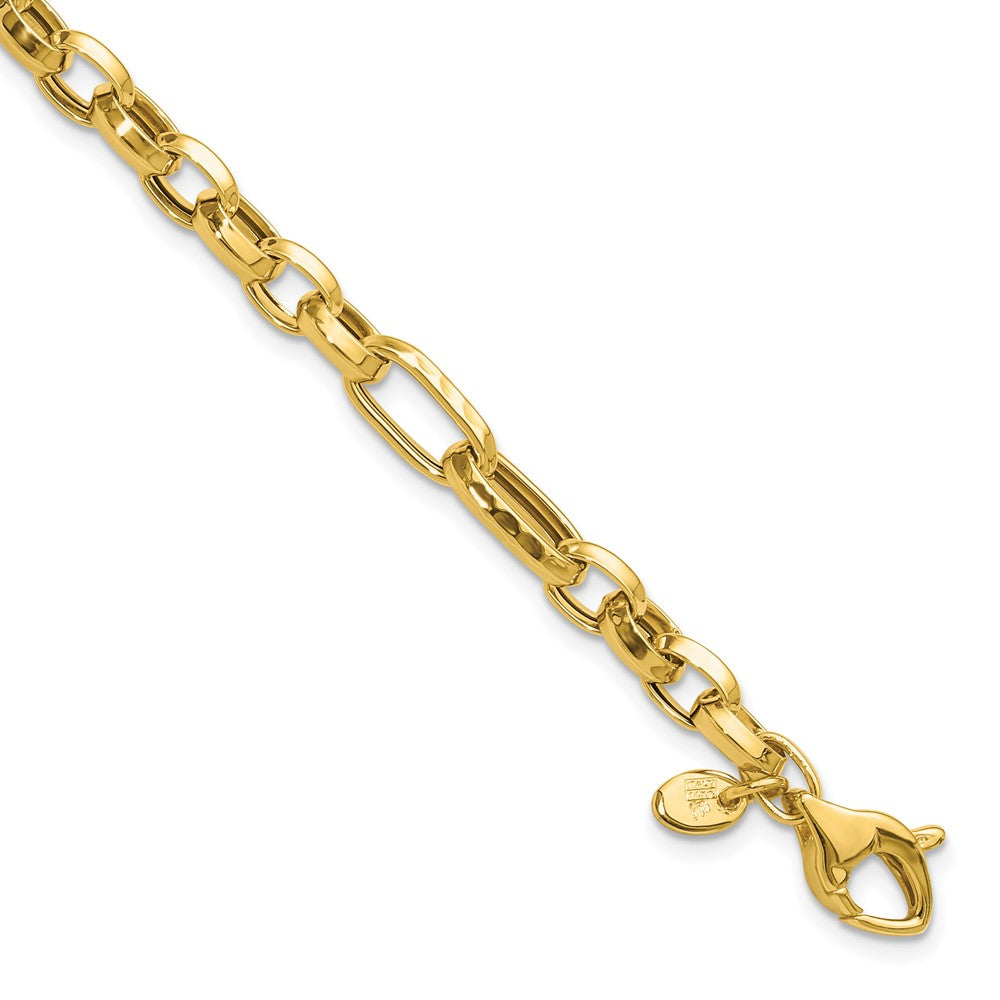 14K Polished and Hammered Fancy Link Bracelet 7.5  inches