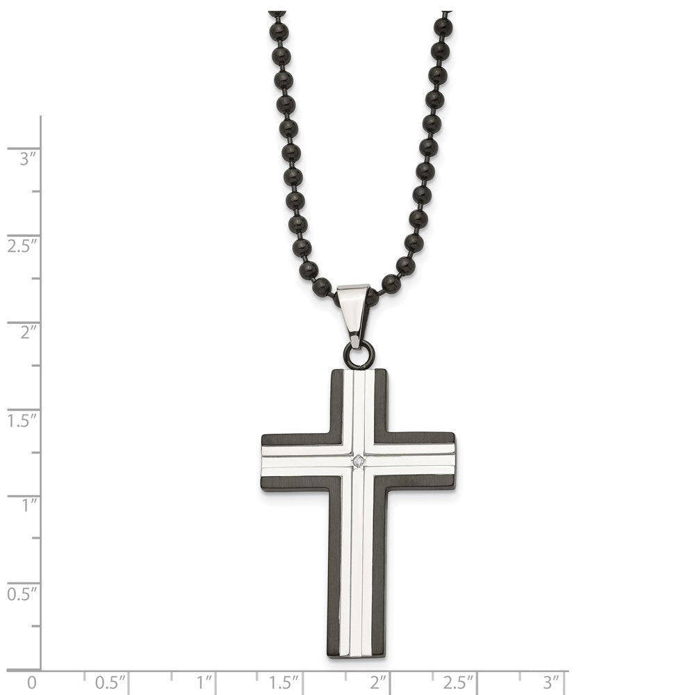 Stainless Steel Polished Black IP-plated w/CZ Cross 30in Necklace