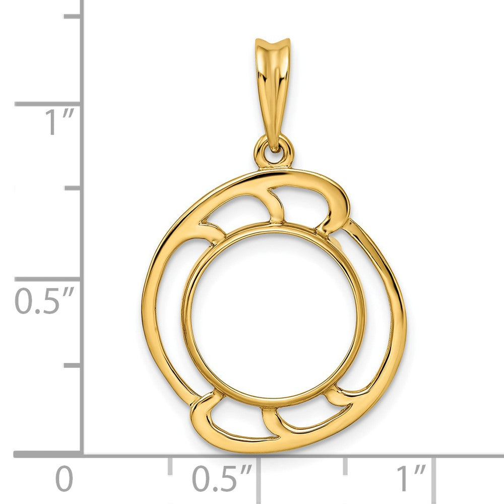 Wideband Distinguished Coin Jewelry 14k Polished Wave Design 13.0mm Prong Coin Bezel Pendant