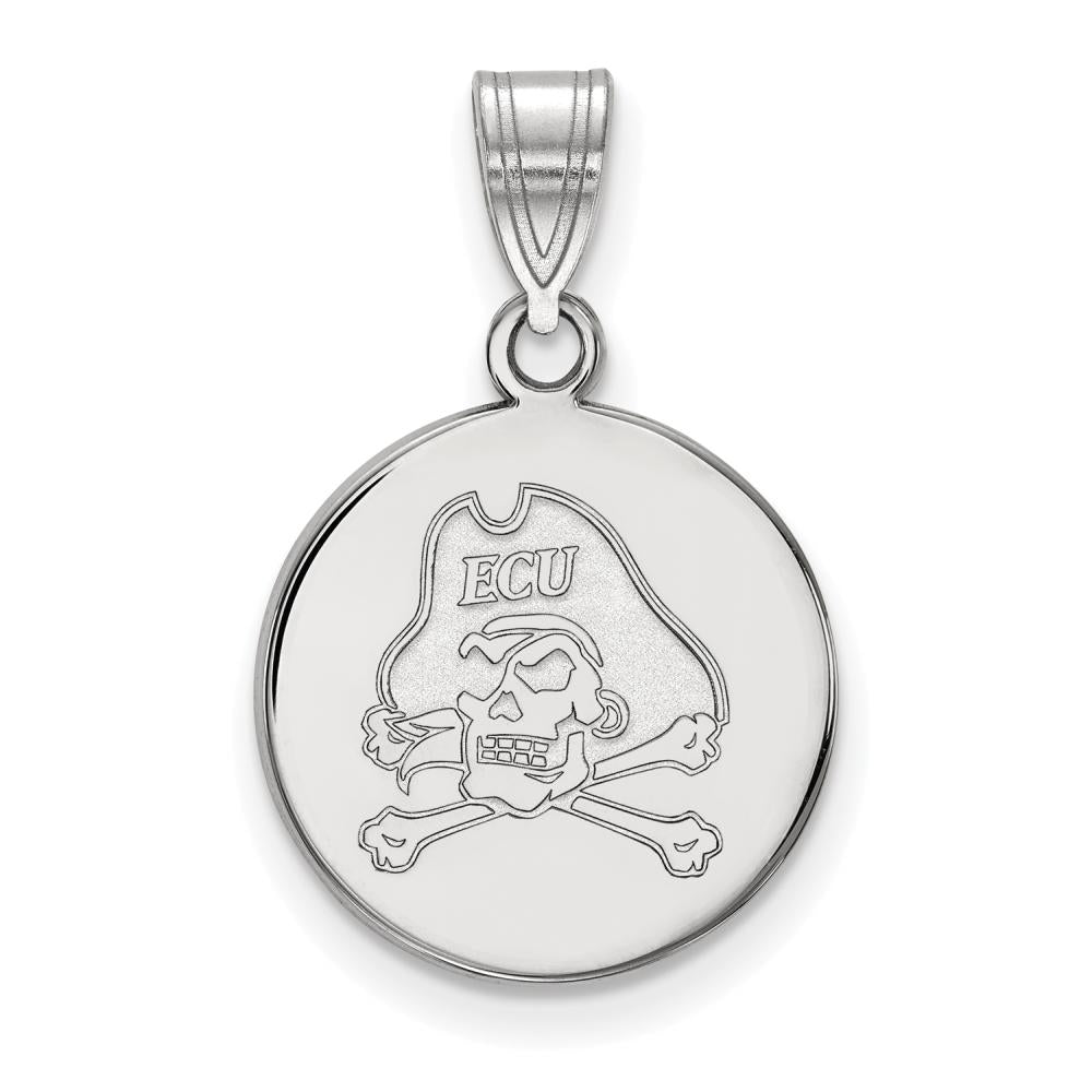 LogoArt Sterling Silver East Carolina University Medium Disc Pendant Necklace Female Adult